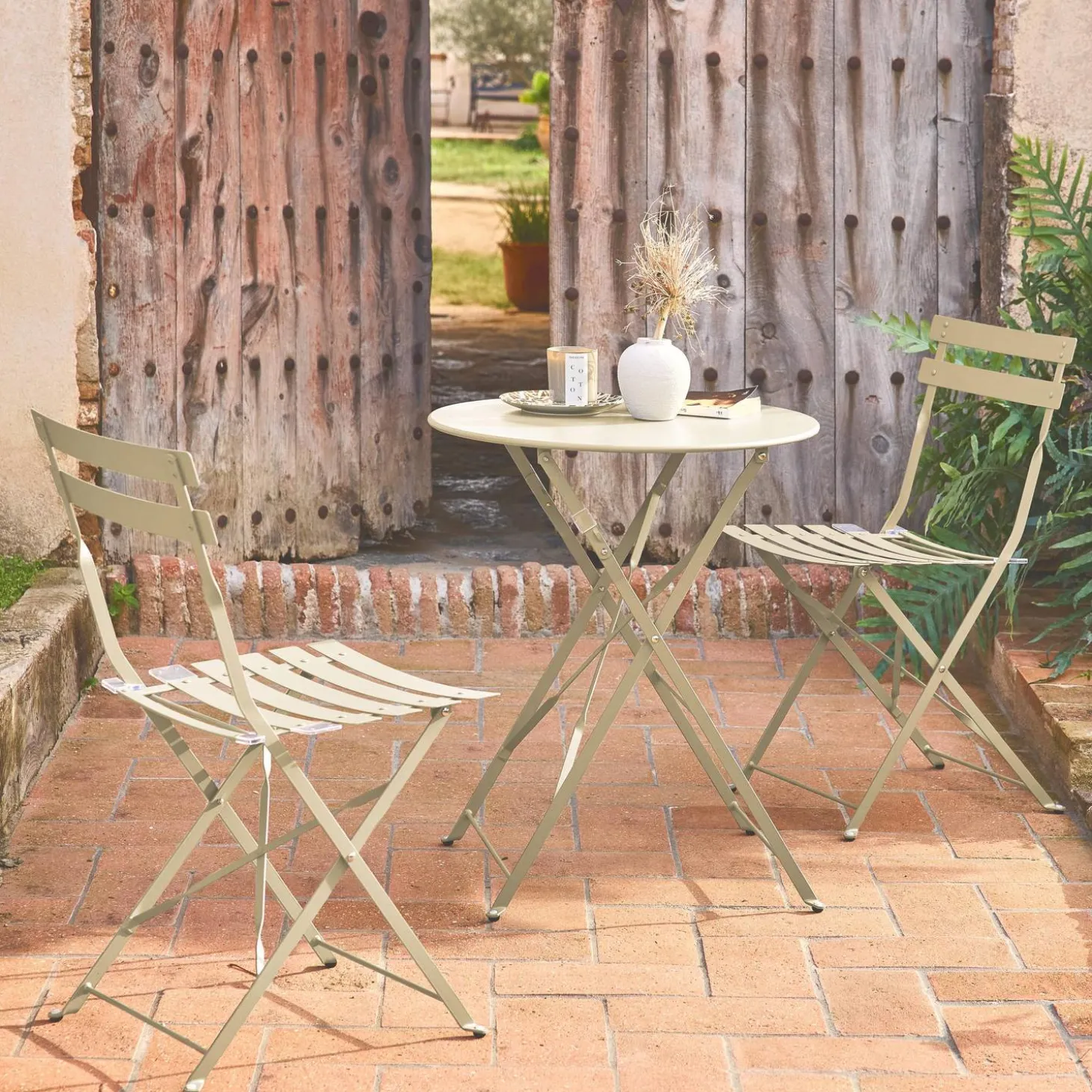 Bistrotafel met 2 stoelen inklapbaar metaal Ø60 x 70cm