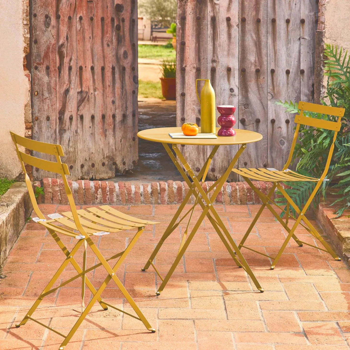 Bistrotafel met 2 stoelen inklapbaar metaal Ø60 x 70cm