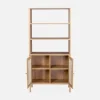 Boekenkast met 2 deuren en open planken houtdecor en rotan 80cm