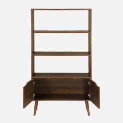 Boekenkast met 2 deuren en planken houtdecor 80cm