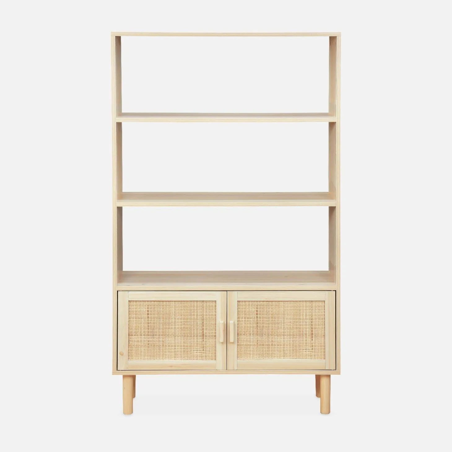 Boekenkast met 2 deurtjes en open planken rotan en houteffect 80cm