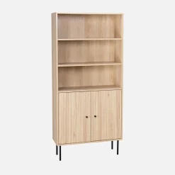 Boekenkast met 2 deurtjes en planken gegroefd houtdecor 80cm