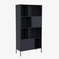 Boekenkast met 8 vakken en 2 deurtjes van metaal, industrieel