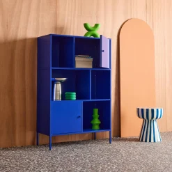 Boekenkast met 6 vakken en 2 deurtjes van metaal, industrieel