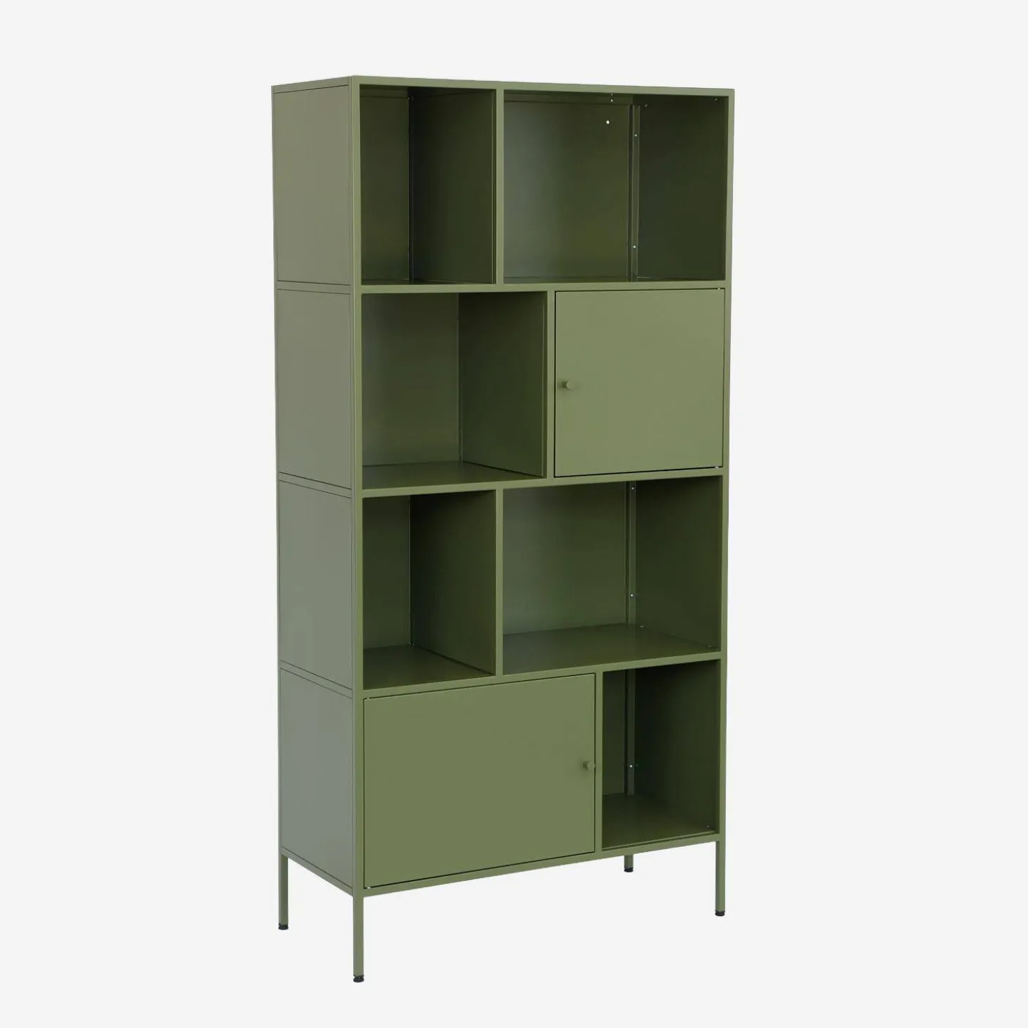 Boekenkast met 8 vakken en 2 deurtjes van metaal, industrieel