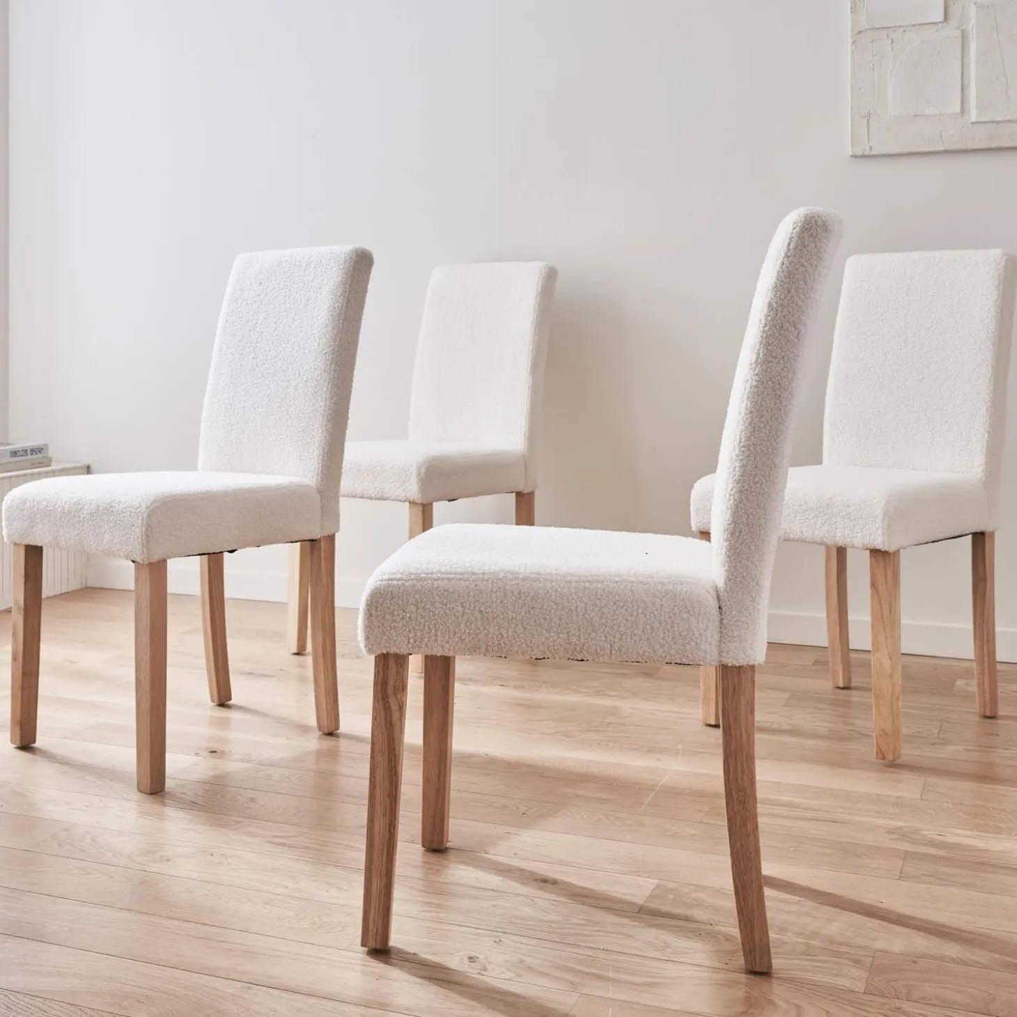 boucléstoel met houten poten (set van 4)