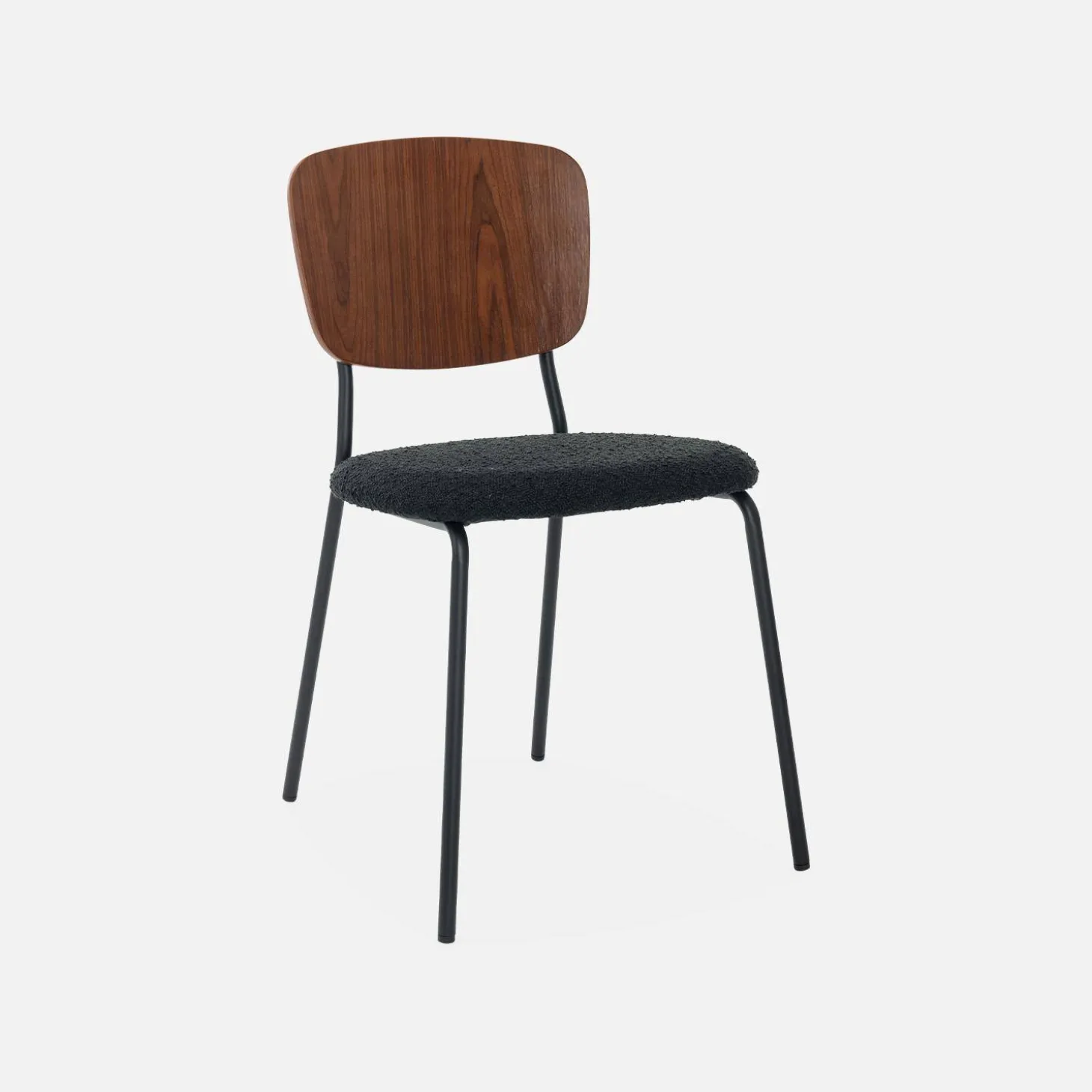 Bouclé zitting en houten rugleuning stoelen (set van 2)