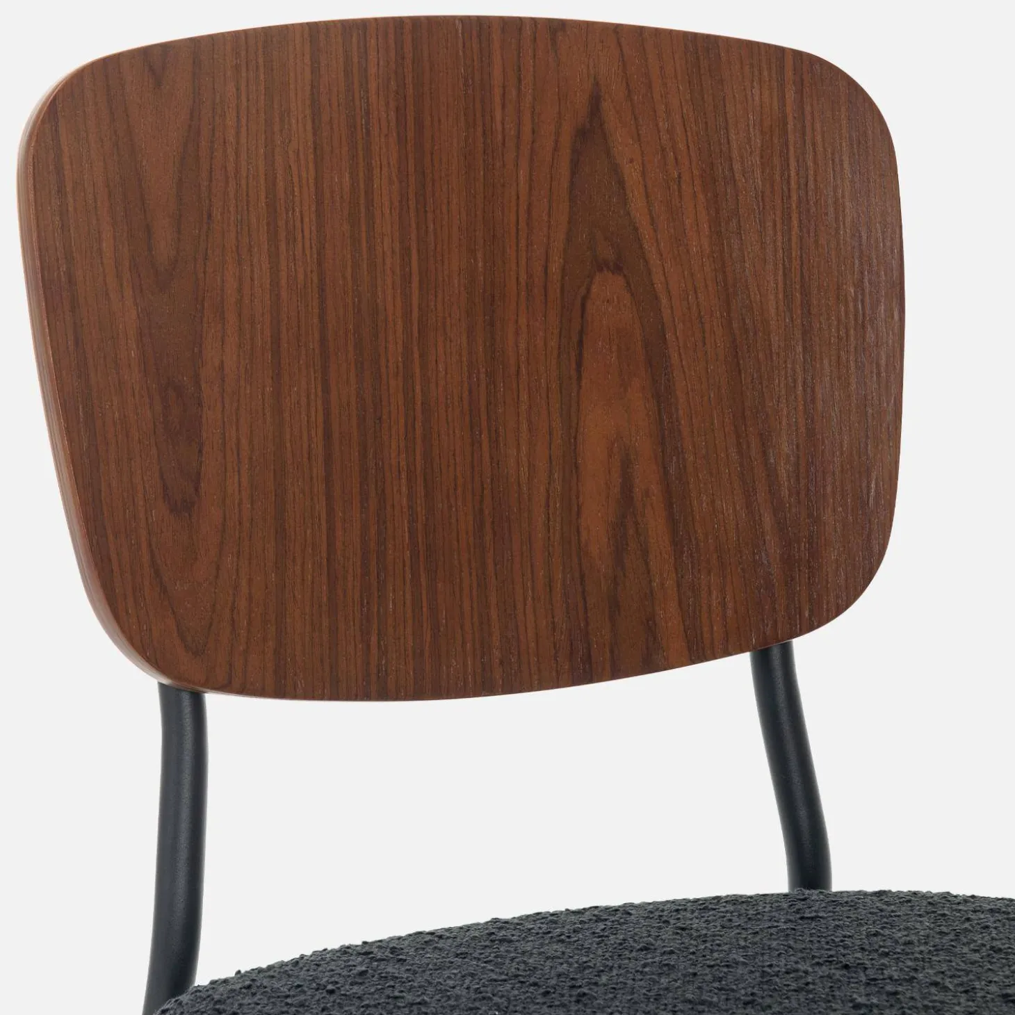 Bouclé zitting en houten rugleuning stoelen (set van 2)