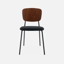 Bouclé zitting en houten rugleuning stoelen (set van 2)
