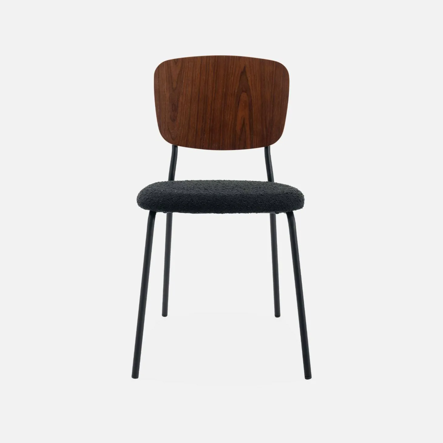 Bouclé zitting en houten rugleuning stoelen (set van 2)
