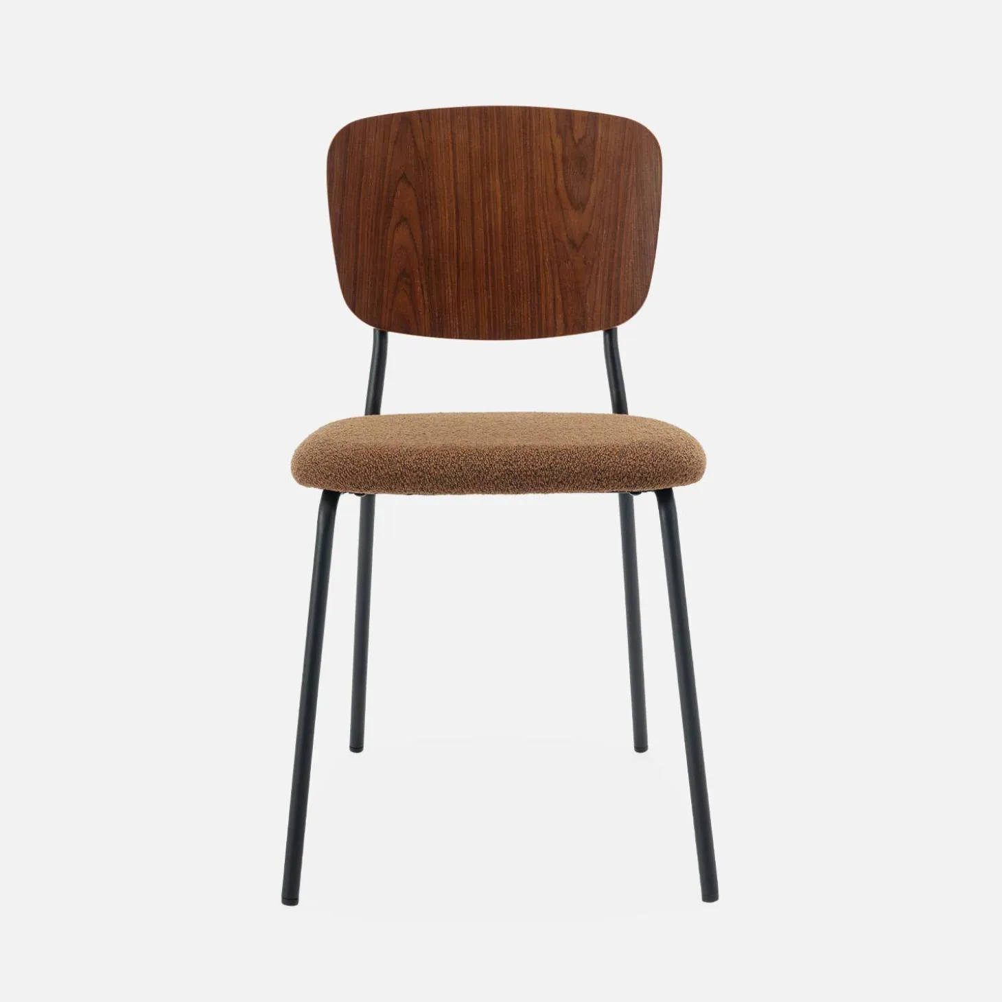 Bouclé zitting en houten rugleuning stoelen (set van 2)