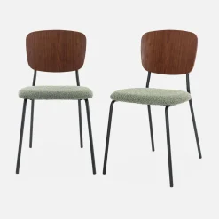 Bouclé zitting en houten rugleuning stoelen (set van 2)
