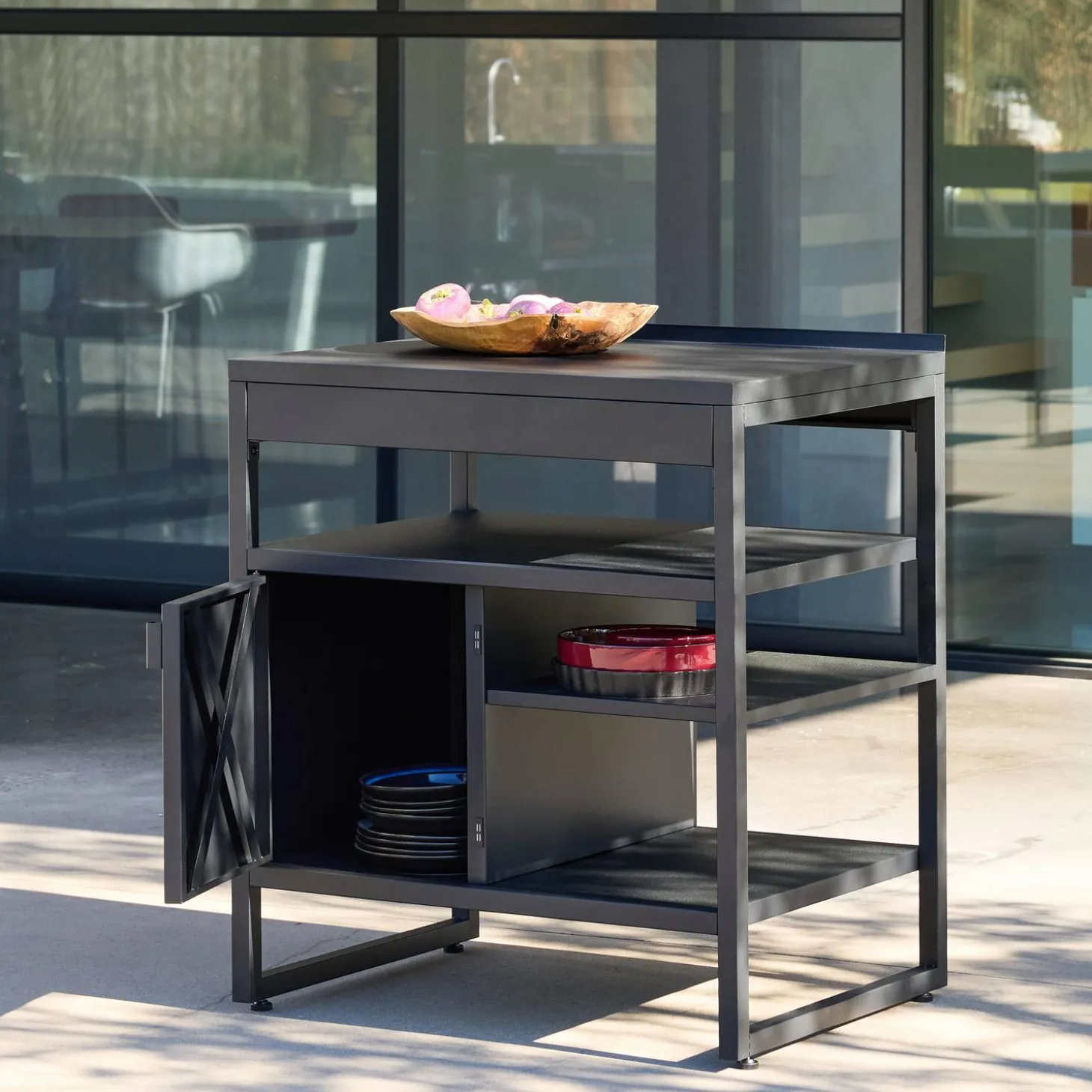 Buitenkeukenmodule 1 deur 3 planken van staal L80cm