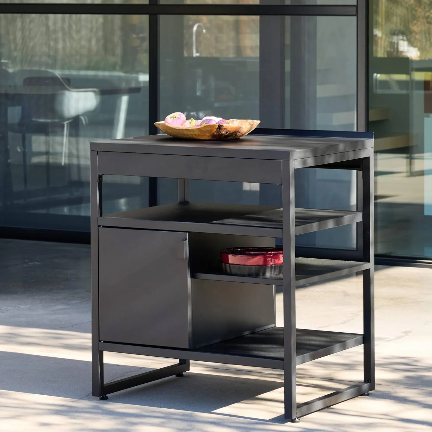 Buitenkeukenmodule 1 deur 3 planken van staal L80cm