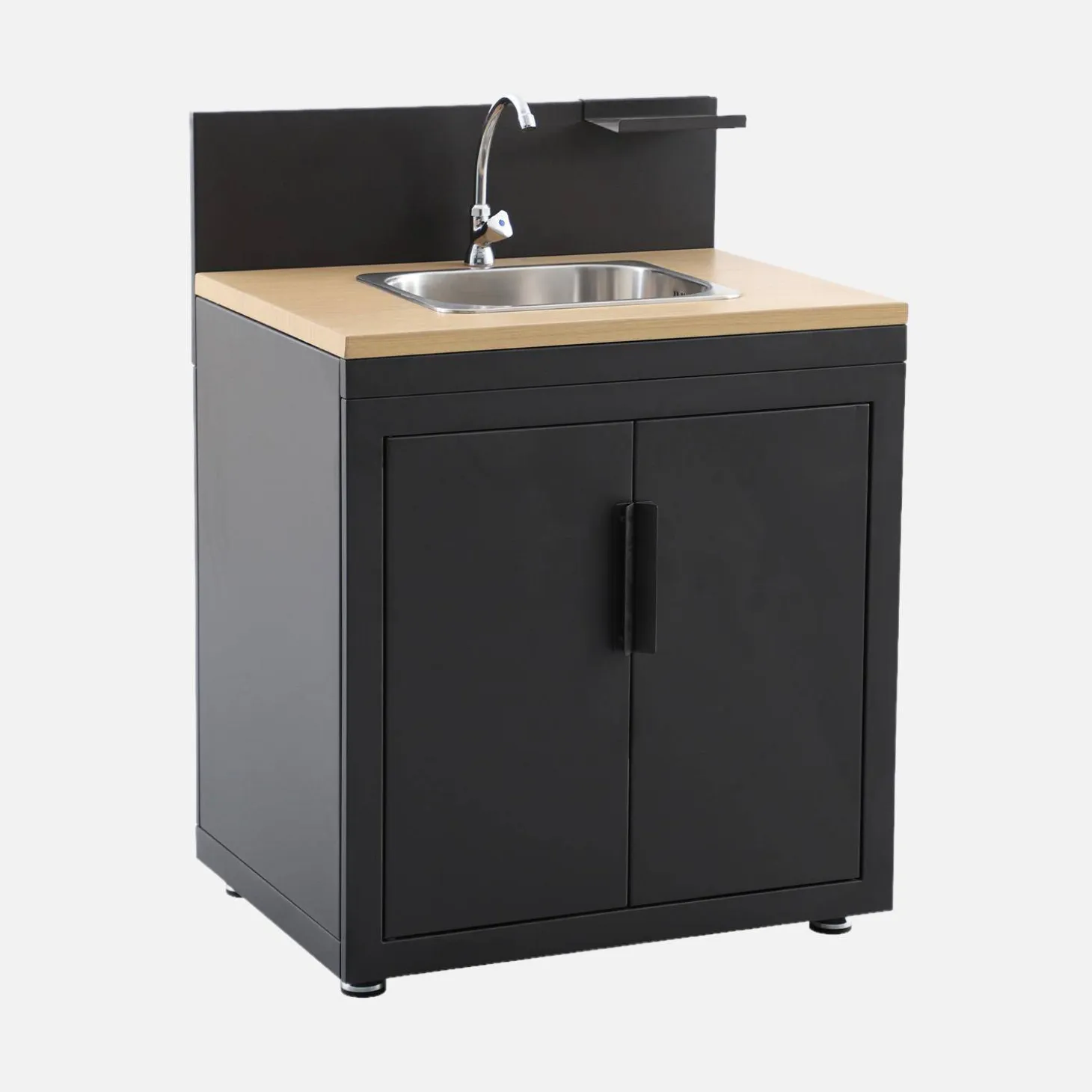 Buitenkeuken module gootsteen en 2 deuren staal en houtdecor L80cm