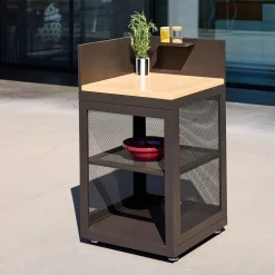 Buitenkeuken module hoek 1 plank staal en houtdecor L60cm