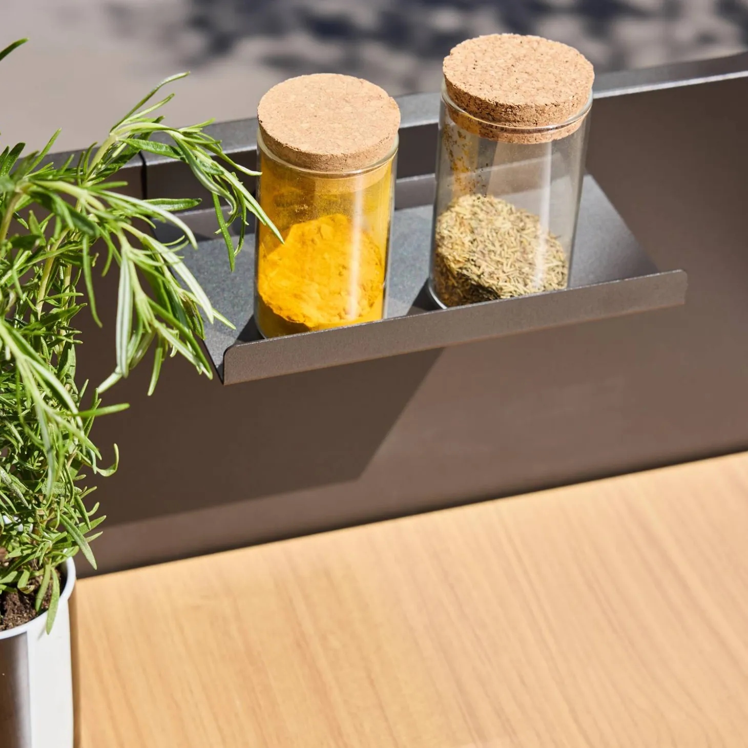 Buitenkeuken module hoek 1 plank staal en houtdecor L60cm