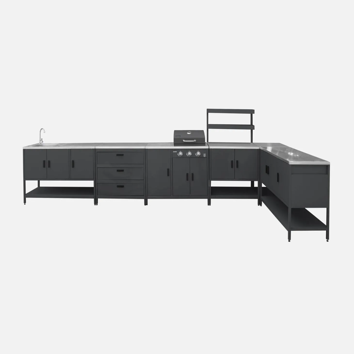 Buitenkeuken 6 modules incl. gasbarbecue staal