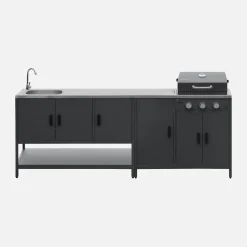 Buitenkeuken 2 modules met gasbarbecue en gootsteen staal