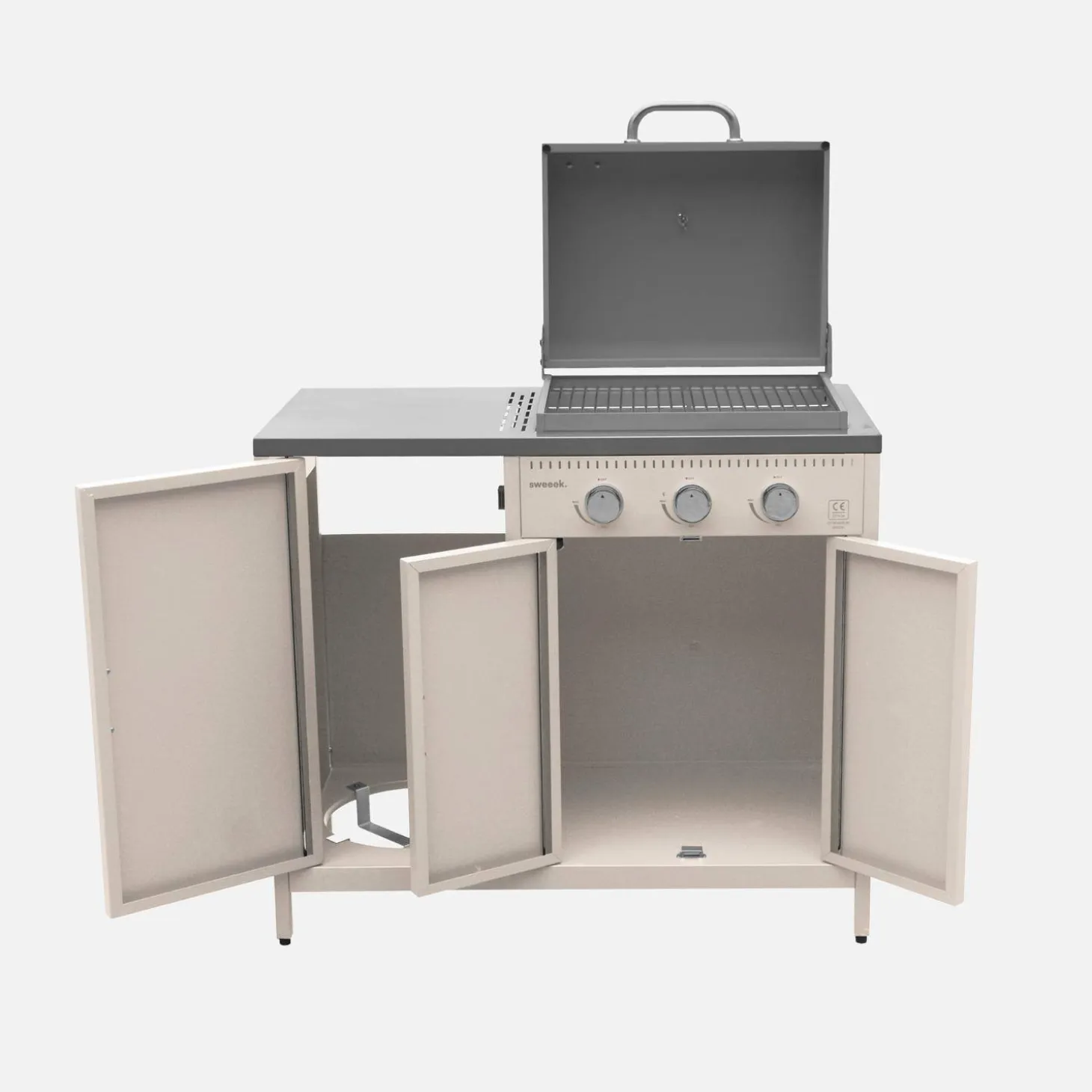 Buitenkeuken 2 modules met gasbarbecue en gootsteen staal
