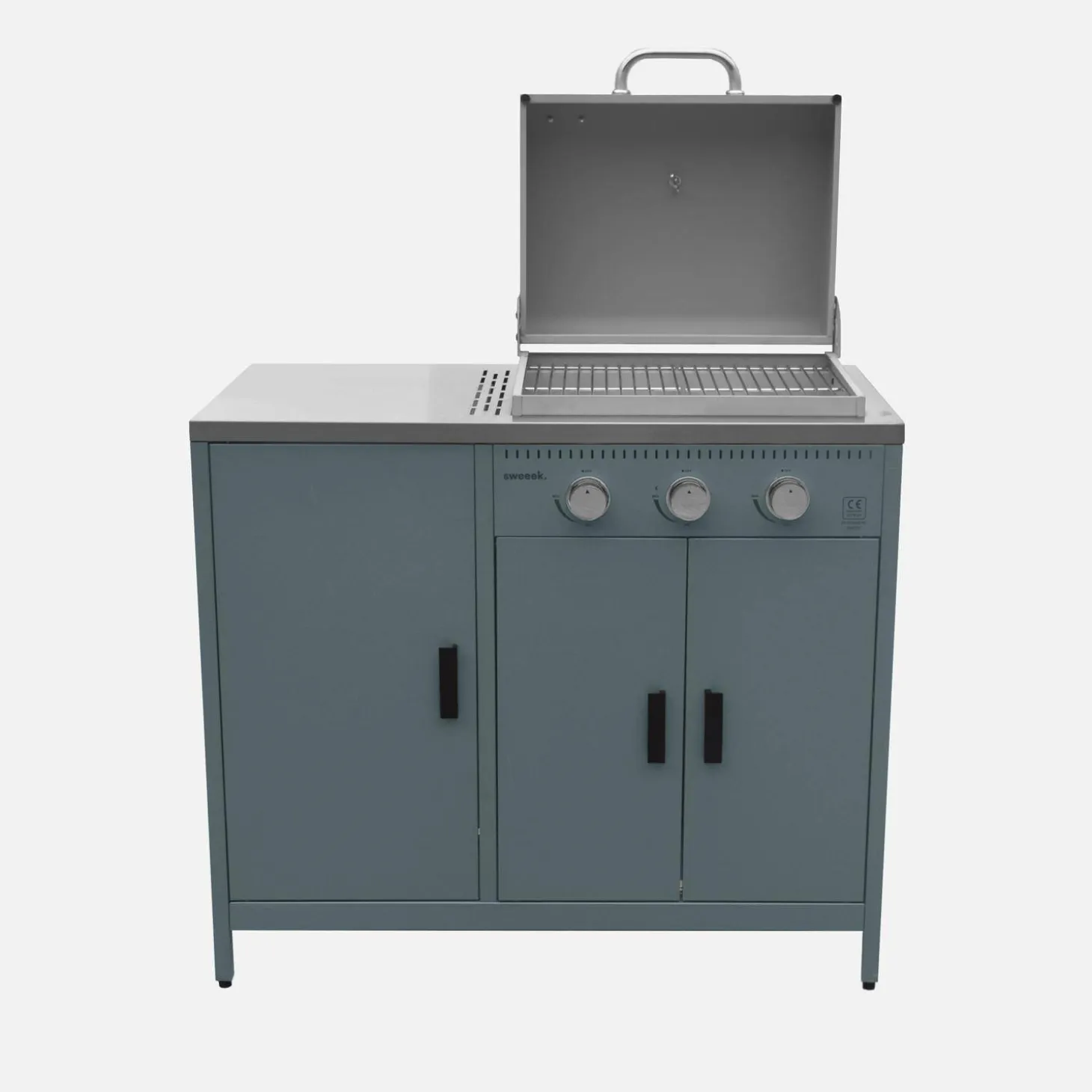 Buitenkeuken 2 modules met gasbarbecue en gootsteen staal