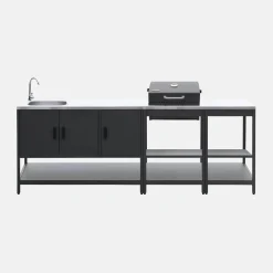 Buitenkeuken 3 modules met houtskoolbarbecue staal