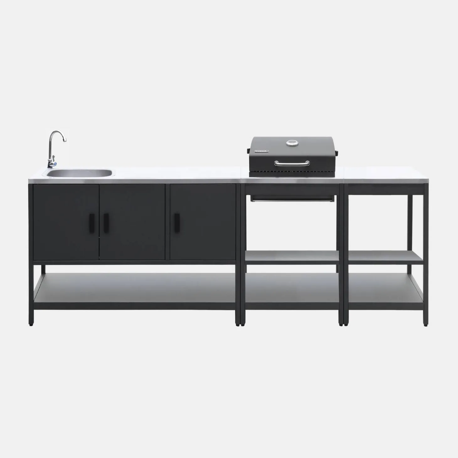 Buitenkeuken 3 modules met houtskoolbarbecue staal