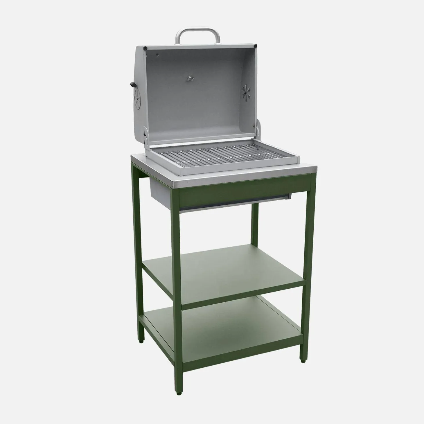 Buitenkeuken 2 modules met houtskoolbarbecue en gootsteen staal