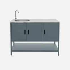Buitenkeuken 2 modules met houtskoolbarbecue en gootsteen staal