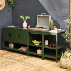 Buitenkeuken 3 modules met houtskoolbarbecue staal