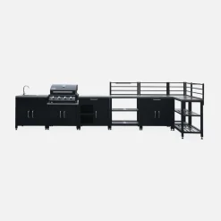 Buitenkeuken 7 modules roestvrij staal met gasbarbecue + hoes