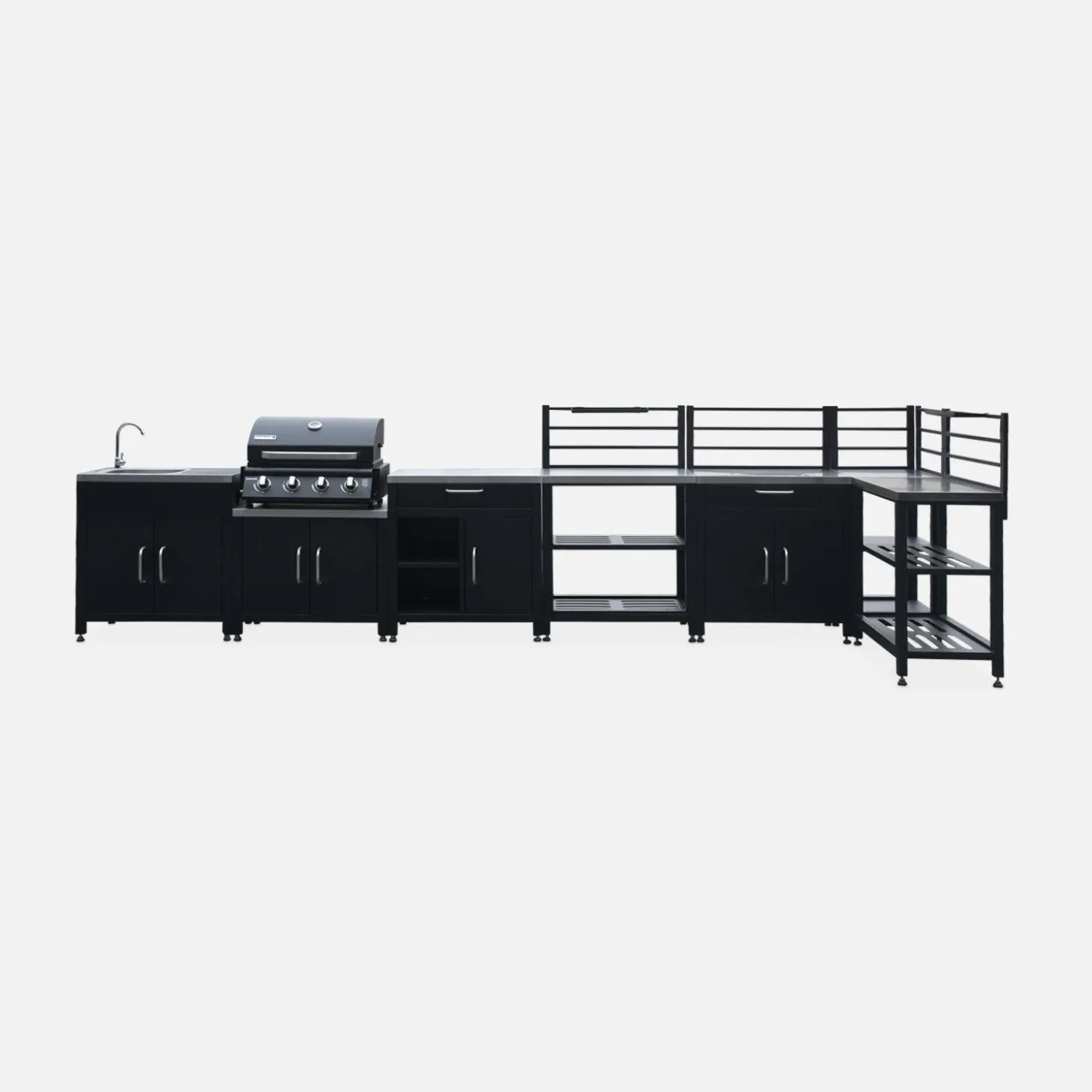 Buitenkeuken 7 modules roestvrij staal met gasbarbecue + hoes