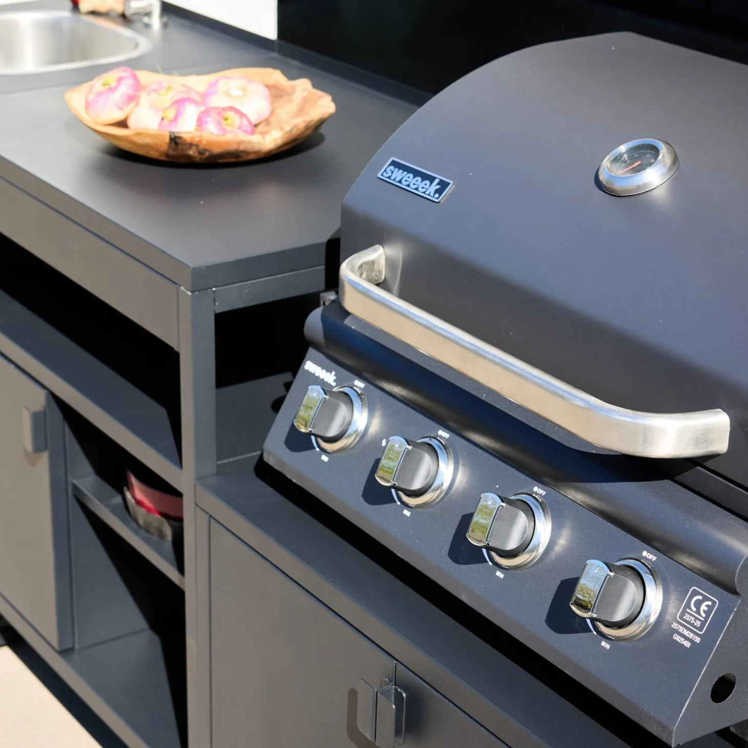 Buitenkeuken 3 modules roestvrij staal met gasbarbecue 4 branders