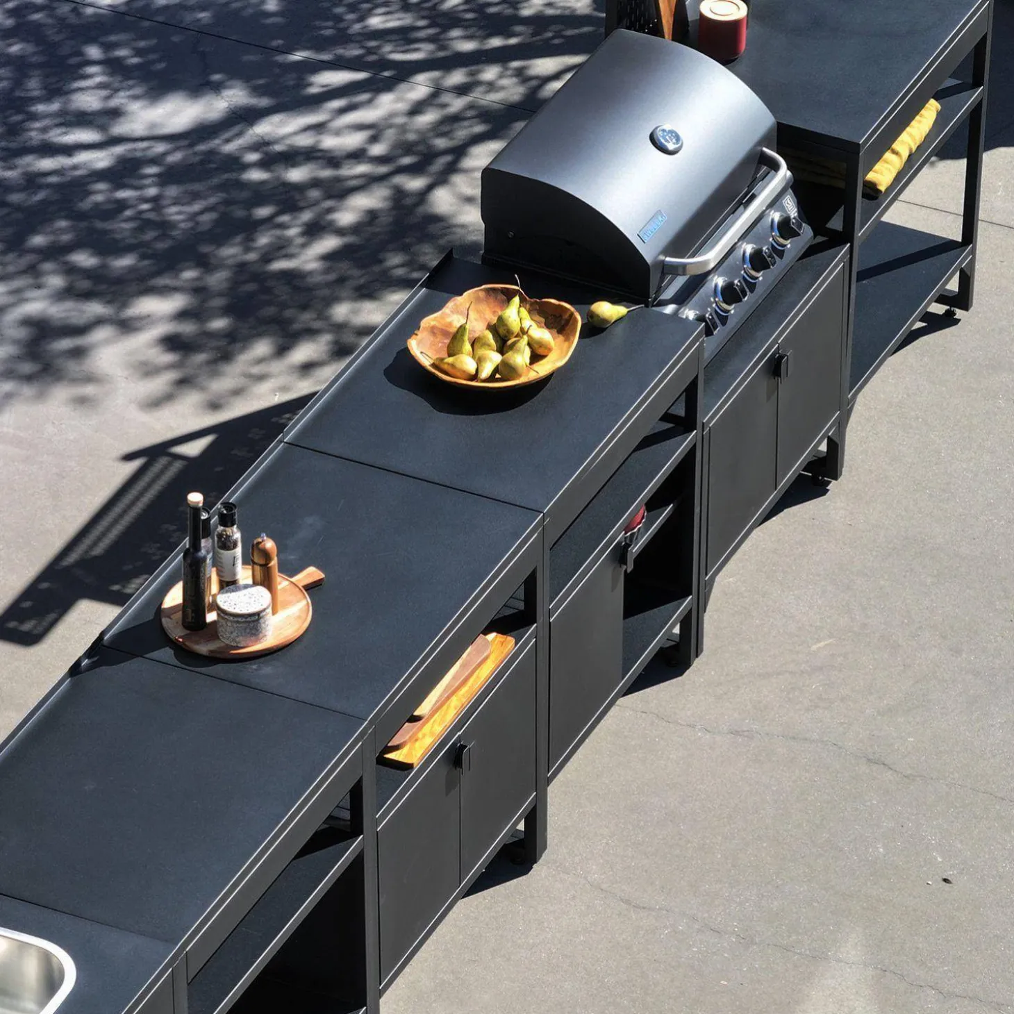 Buitenkeuken 6 modules roestvrij staal met gasbarbecue 4 branders