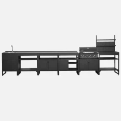 Buitenkeuken 6 modules roestvrij staal met gasbarbecue 4 branders