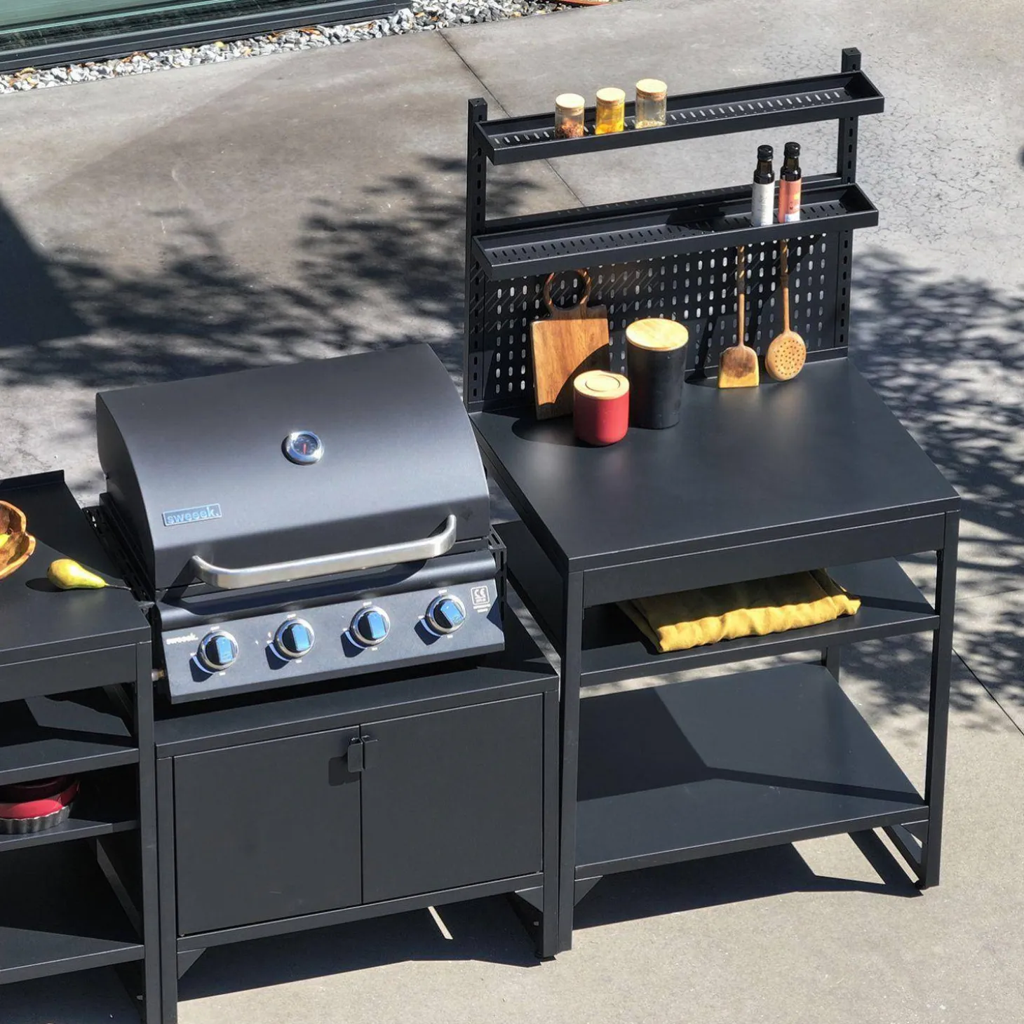 Buitenkeuken 6 modules roestvrij staal met gasbarbecue 4 branders