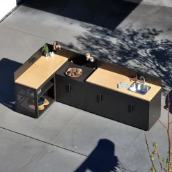 Buitenkeuken 5 modules staal en houtdecor