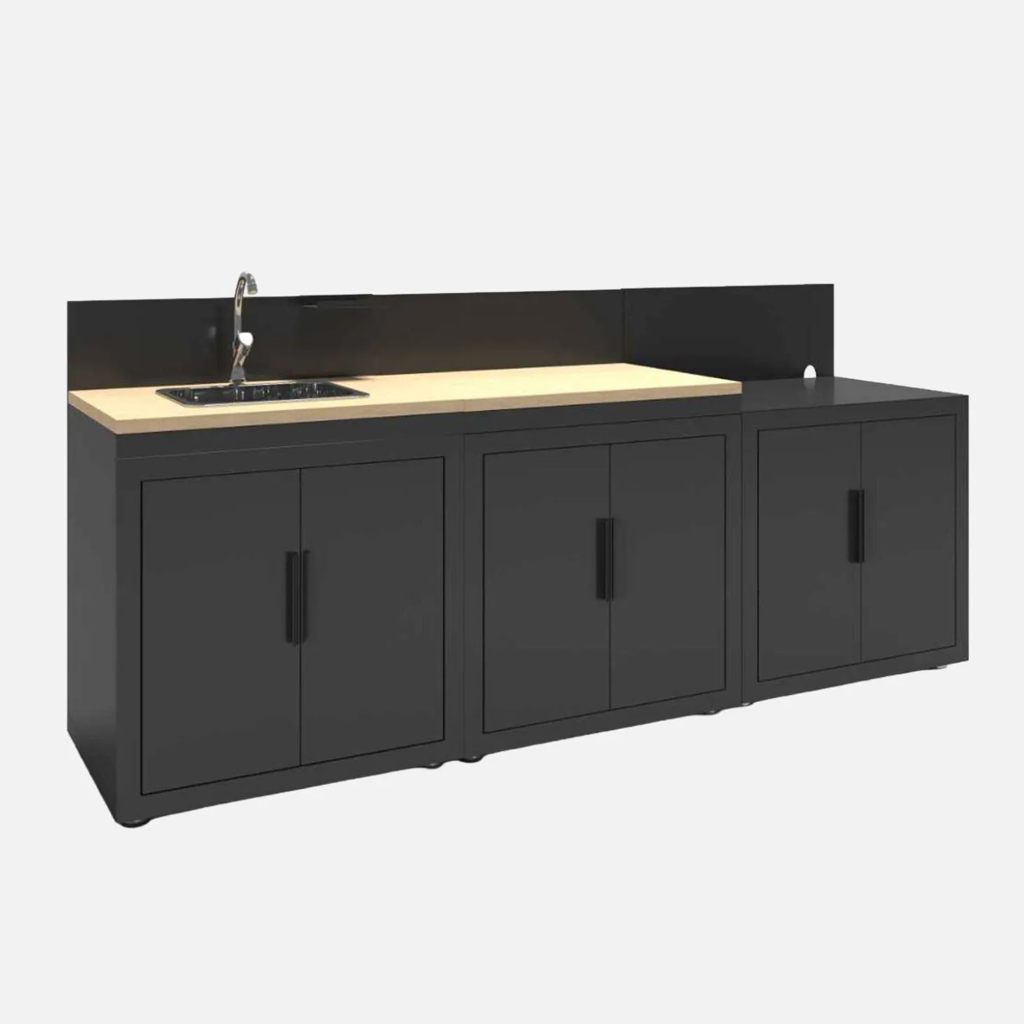 Buitenkeuken 3 modules staal en houtdecor