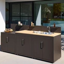Buitenkeuken 3 modules staal en houtdecor