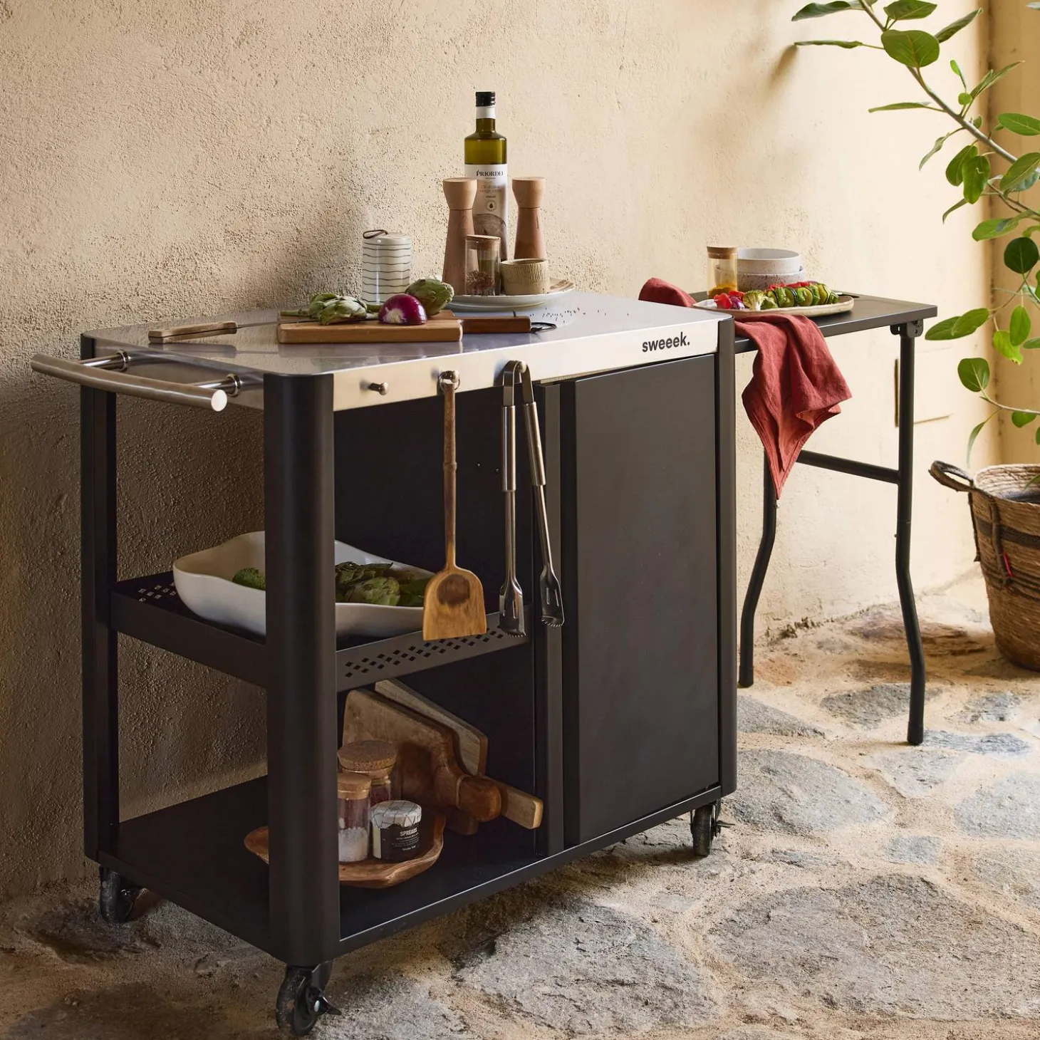 Buitenkeuken tafel in roestvrij staal 94,5 cm met opklapbaar blad