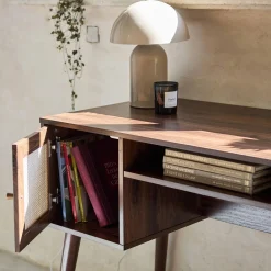 Bureau decor hout en vlechtwerk 2 deuren