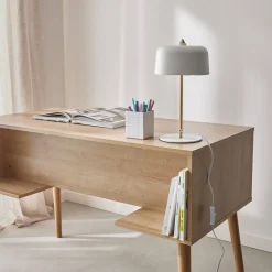 Bureau decor hout en vlechtwerk 2 deuren