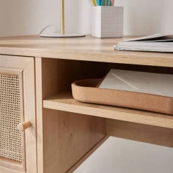Bureau decor hout en vlechtwerk 2 deuren