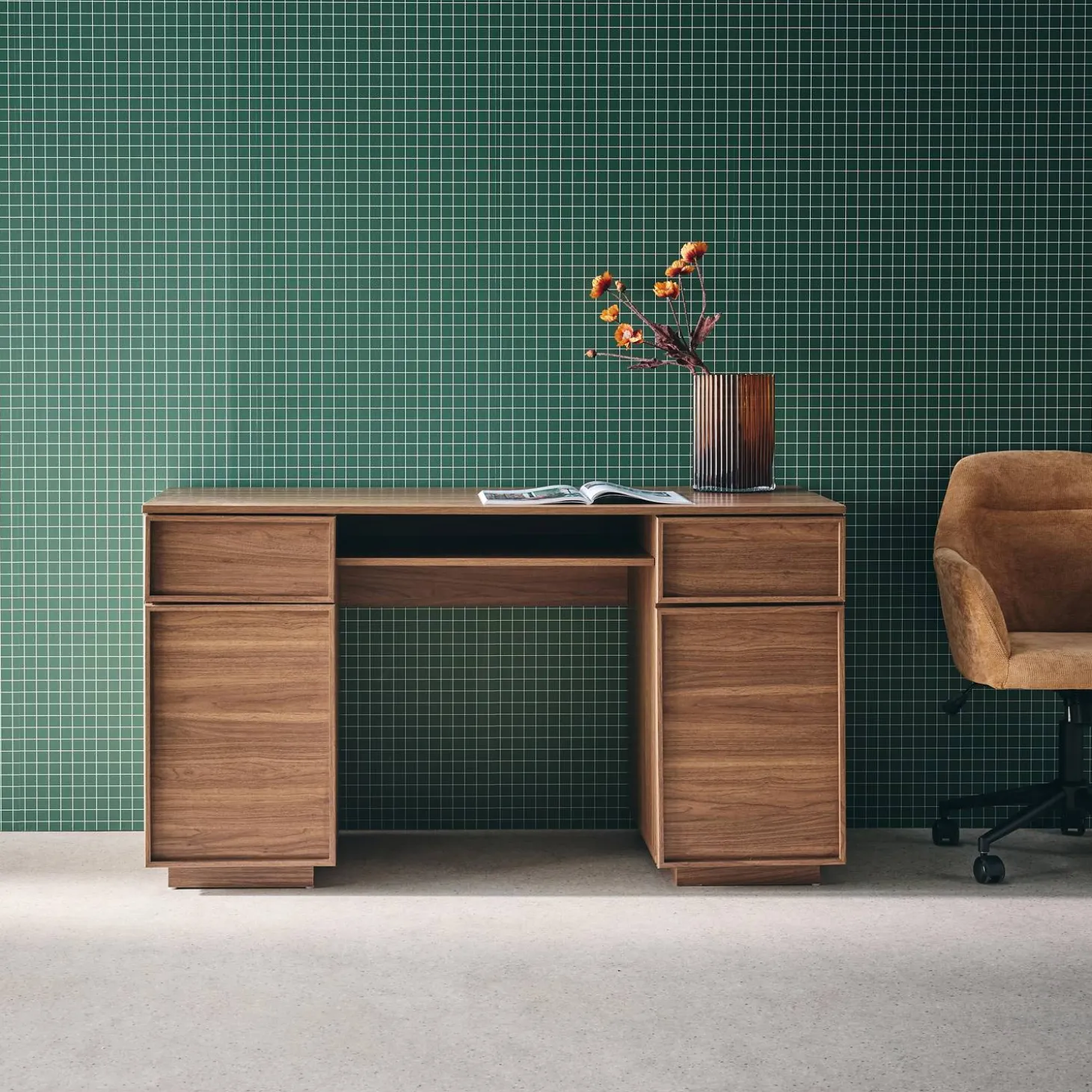 Bureau houteffect bureau 2 deuren 2 laden 1 nis 140cm