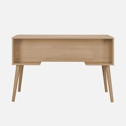 Bureau met houten effect en rotan 2 lades
