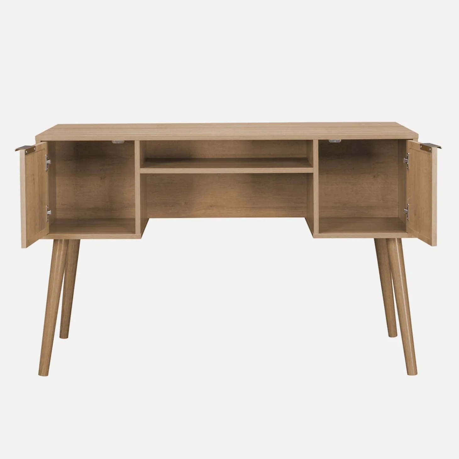 Bureau met houten effect en rotan 2 lades