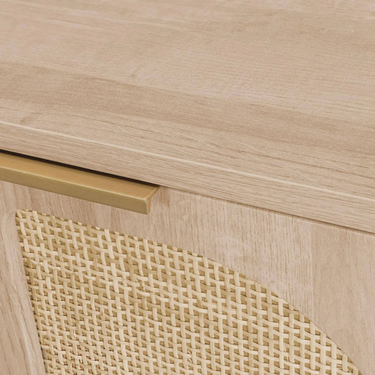 Bureau met houten effect en rotan 2 lades