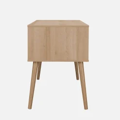 Bureau met houten effect en rotan 2 lades