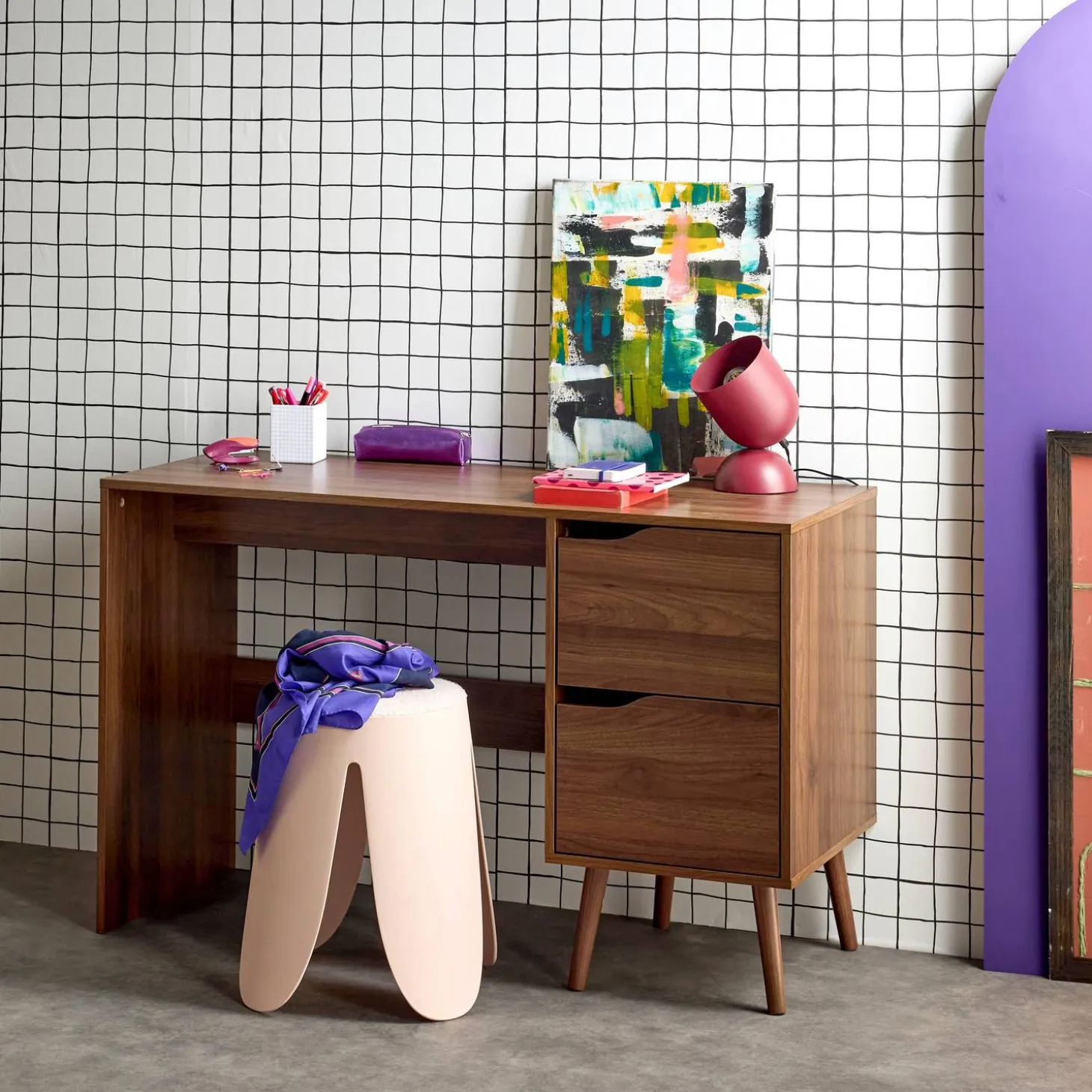 Bureau met 2 lades in walnootkleurig hout