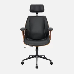 Bureaustoel met wielen, gebogen hout en kunstleren afwerking